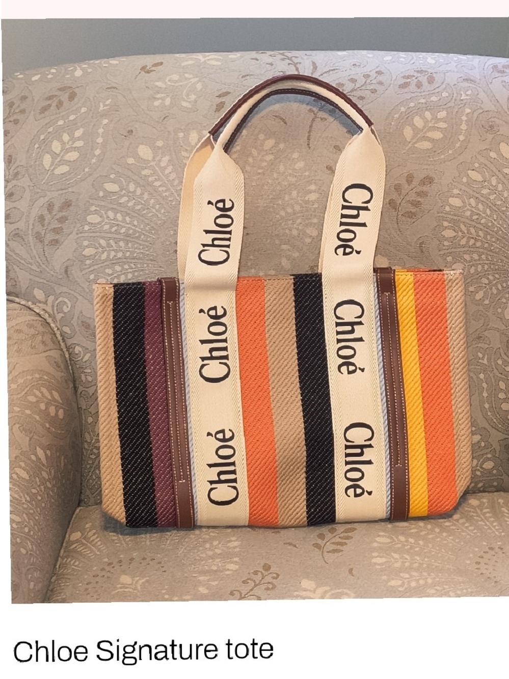 Multicolor Striped Canvas Tote - Signature Logo Handles